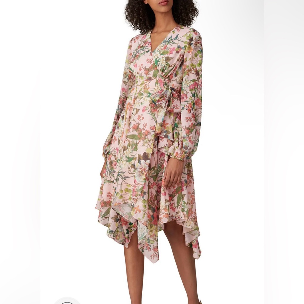 JAYGODFREY Floral Pink Multicolor Chiffon Wrap V Neck Dress Sz 4  🌸✨